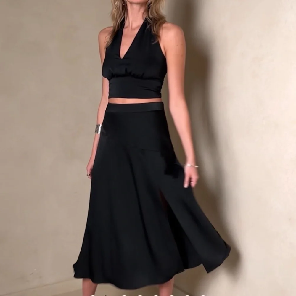 Banana Republic - Black Satin Midi Slip Skirt